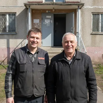 Мастер с клиенткой после замены замка